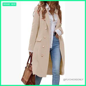 Long Wool Blend Trench Coat Pea Coat Double Breasted Knee Length